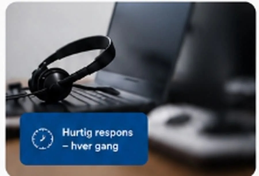 Headset på skrivebord som symbol på hurtig telefonrespons