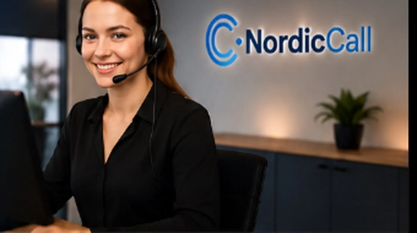 Live Chat kundeservice med NordicCall chatagent Smilende NordicCall chatagent med headset, der hjælper kunder via live chat